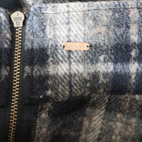 Free People Wool Plaid Knit Zip Mini Skirt A-Line Flare Brown Black XS - Picture 4 of 9